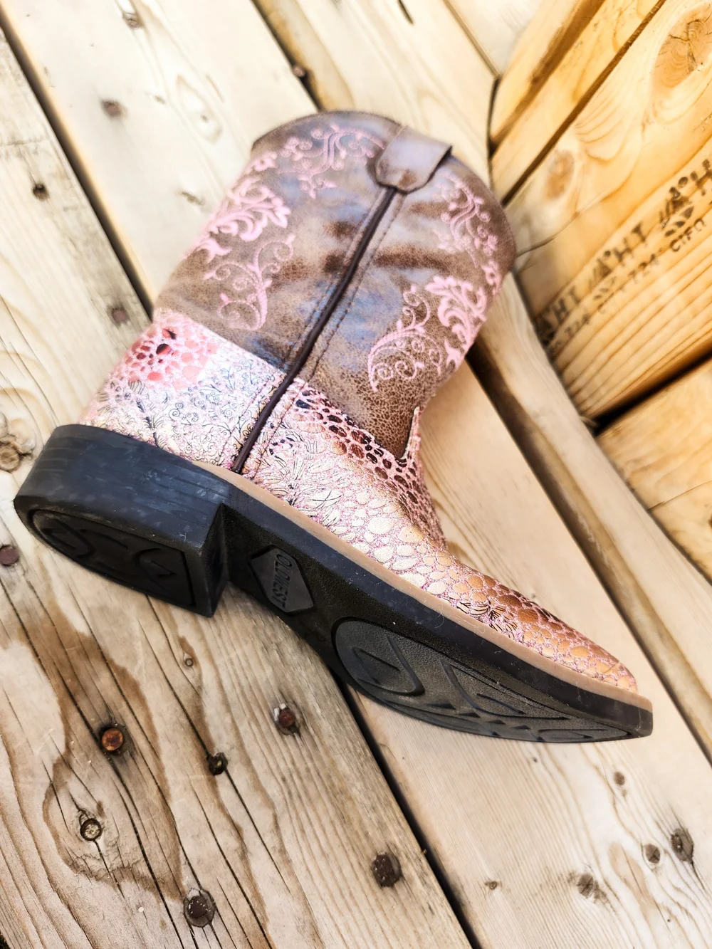 Old West Girls Pink Embroidered Western Cowboy Boots Size 1D Youth